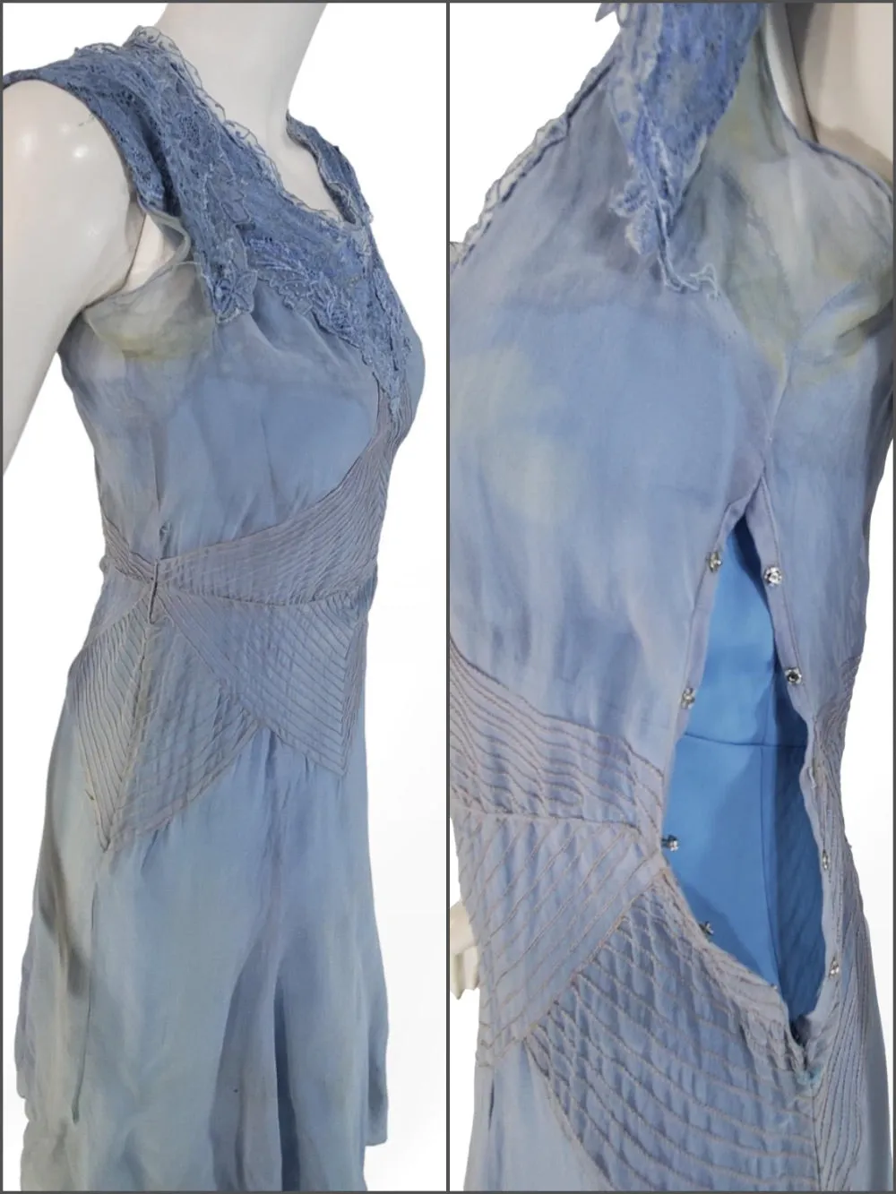 30s Dress, Belt & Bolero Set in Light Blue Silk Chiffon - xs, sm