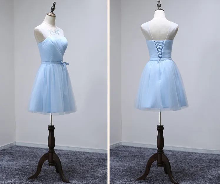 A-Line Round Neck Short Light Blue Prom Dresses, Short Graduation Dresses, Homecoming Dresses, Short Bridesmaid Dresses, BD2303126