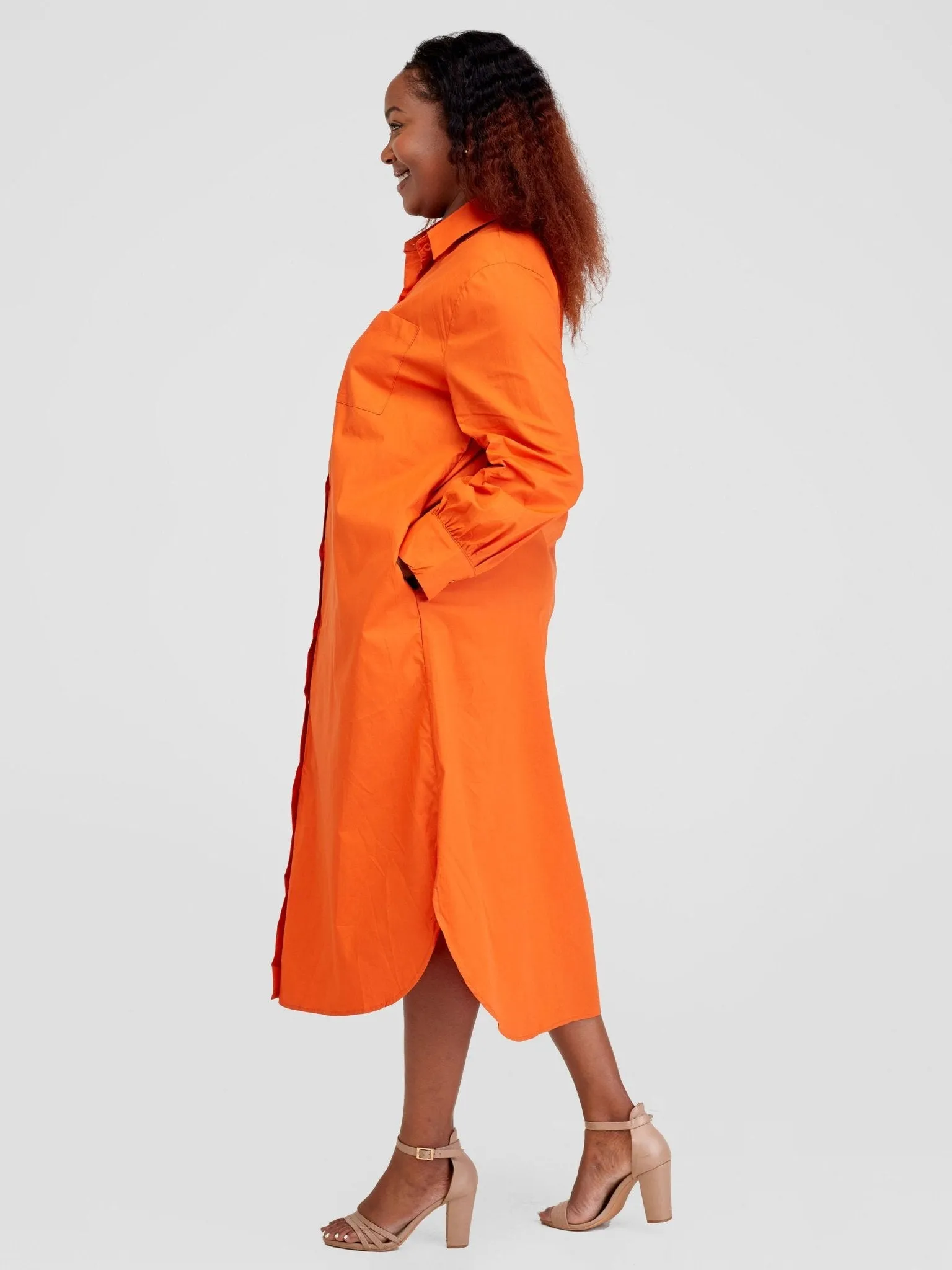 Alara Bishop Sleeve Maxi Shirt Dress - Orange