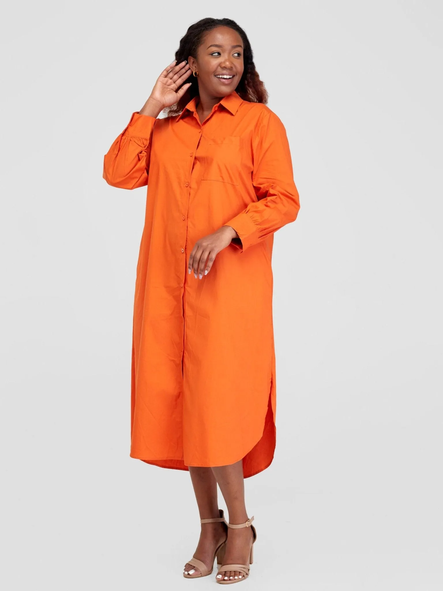 Alara Bishop Sleeve Maxi Shirt Dress - Orange