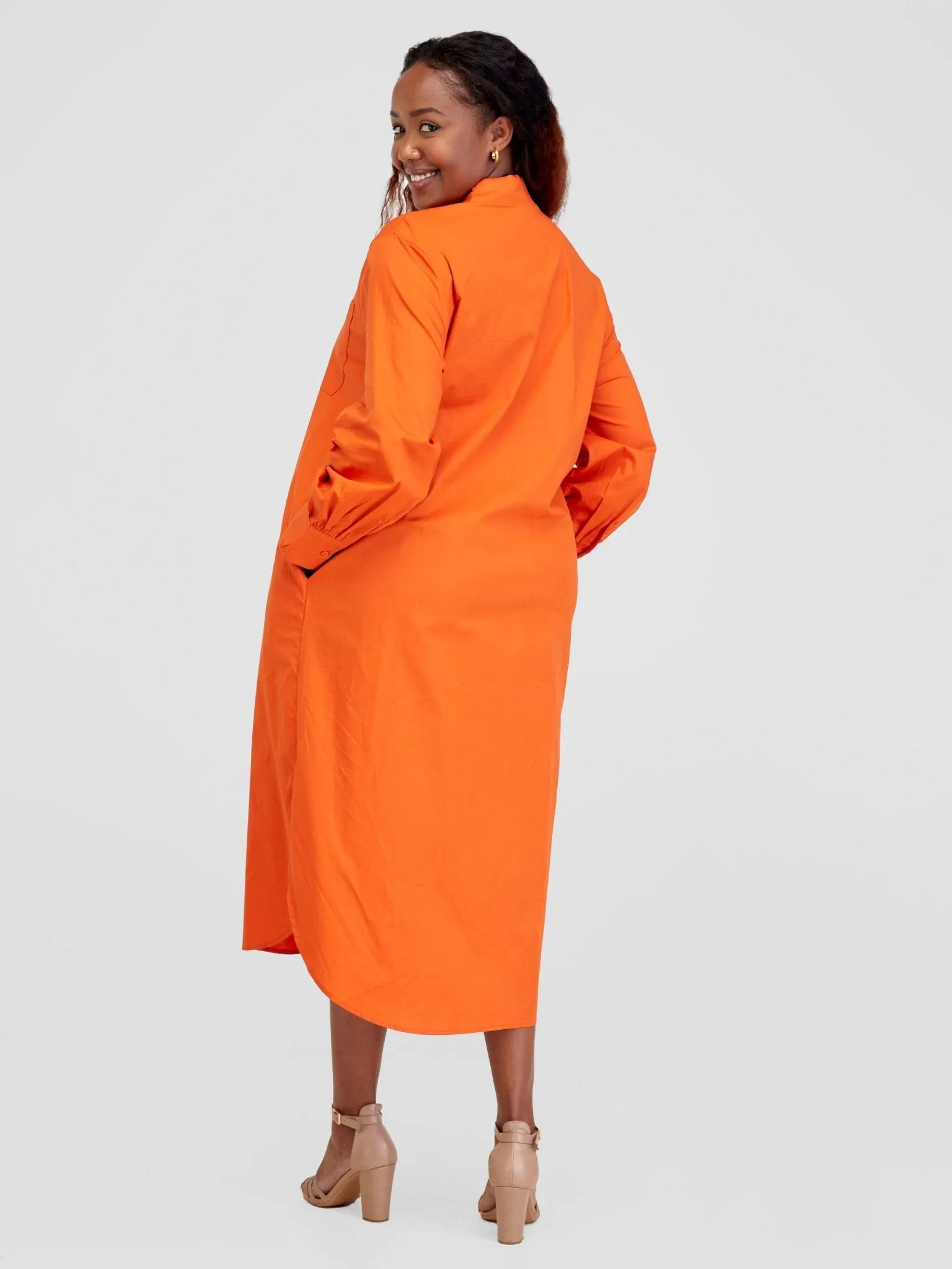 Alara Bishop Sleeve Maxi Shirt Dress - Orange