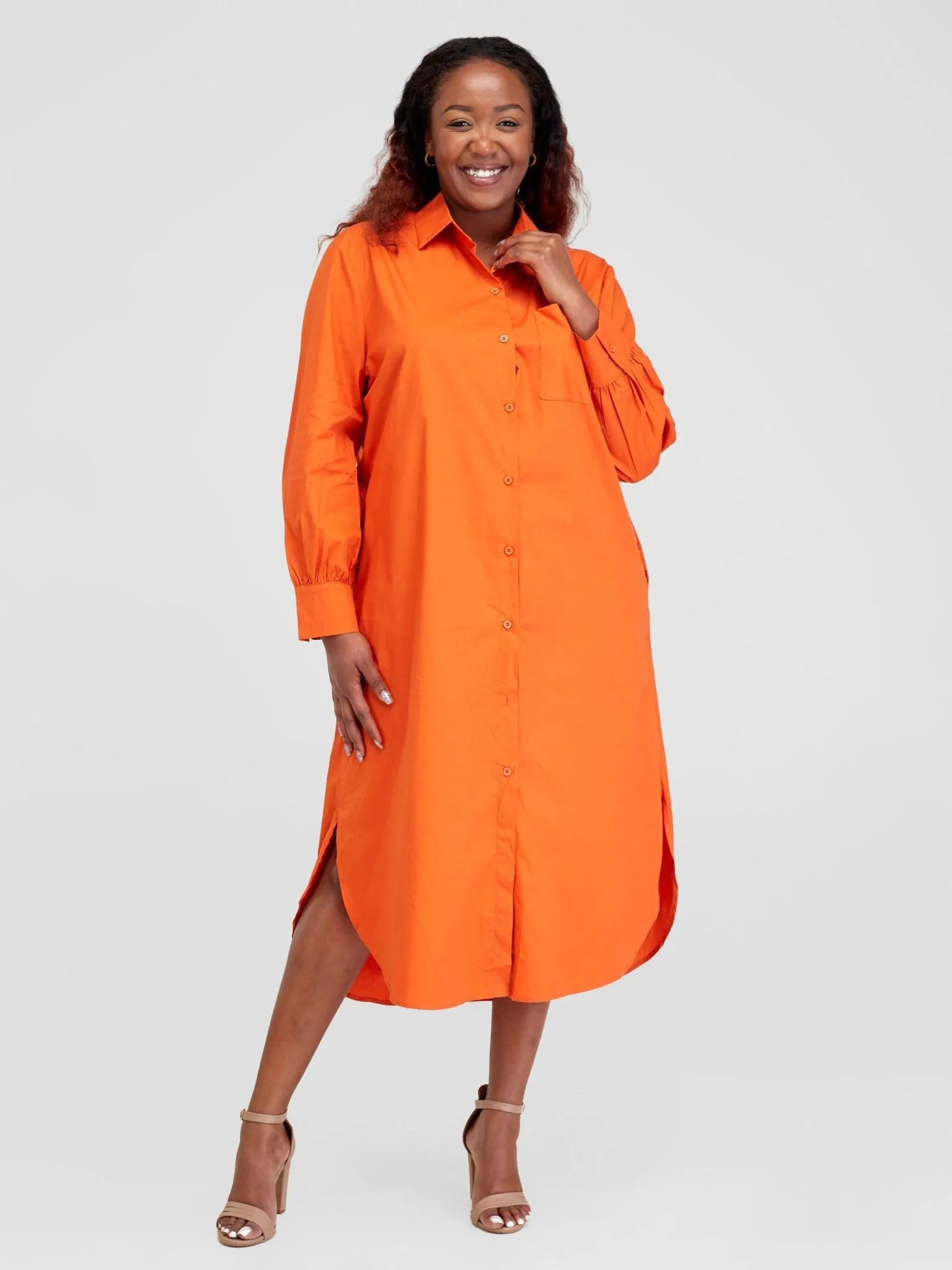 Alara Bishop Sleeve Maxi Shirt Dress - Orange