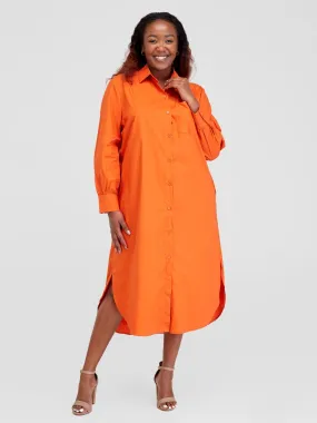 Alara Bishop Sleeve Maxi Shirt Dress - Orange