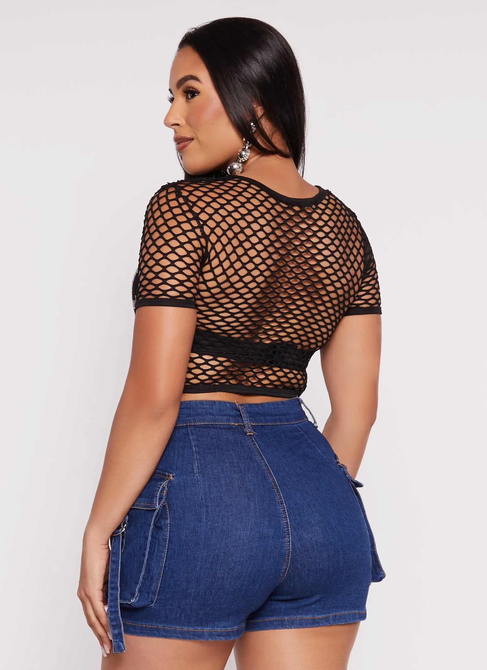 Angel Rhinestone Fishnet Crop Top