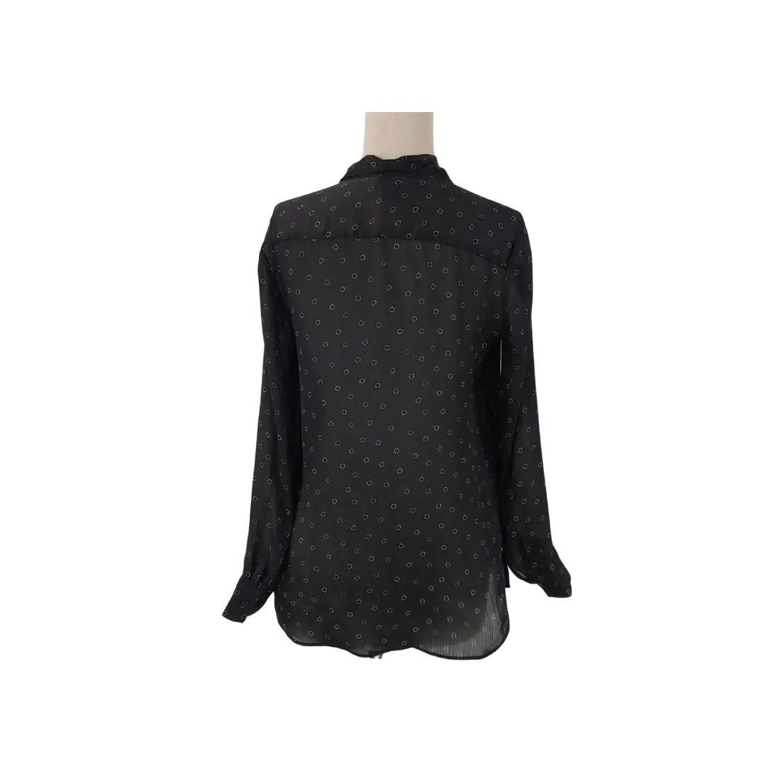 Ann Taylor Semi-Sheer Black Circle Print Front-knot Top | Like New |