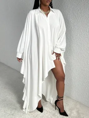 Batwing sleeve asymmetrical hem shirt dress