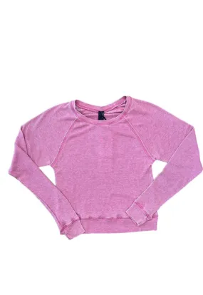 Bobi - Long Sleeve Raw Edge Raglan Top Dragonfruit