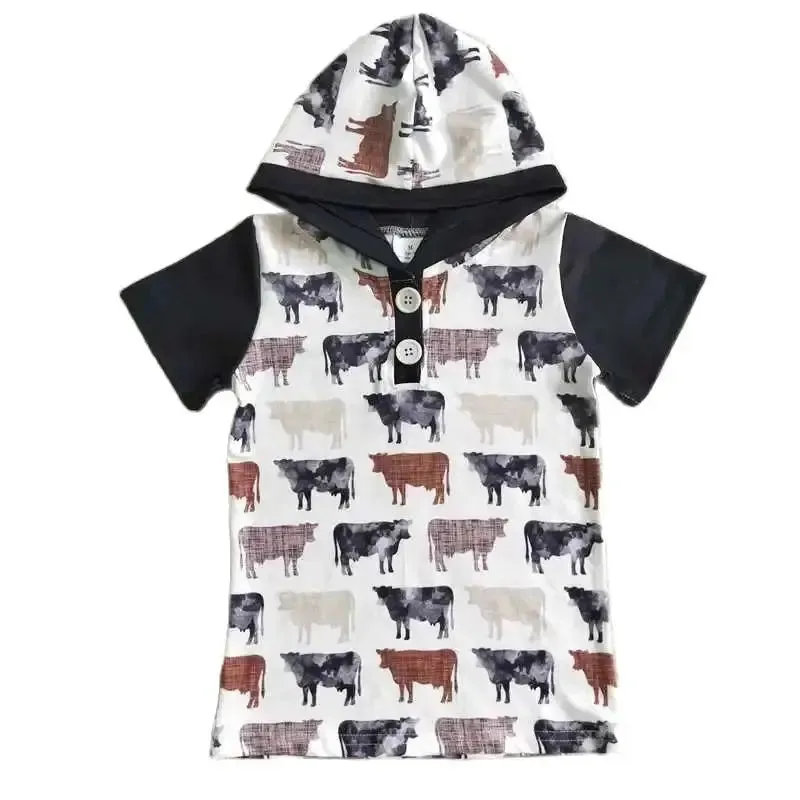 Boys Hooded Cow Western Shirt - Kids Clothes