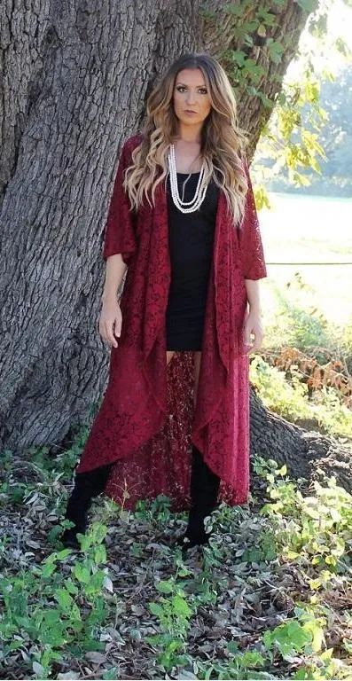 Burgundy Maroon Lace Duster