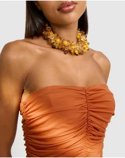 By Johnny Gloria Gathered. Strapless Midi