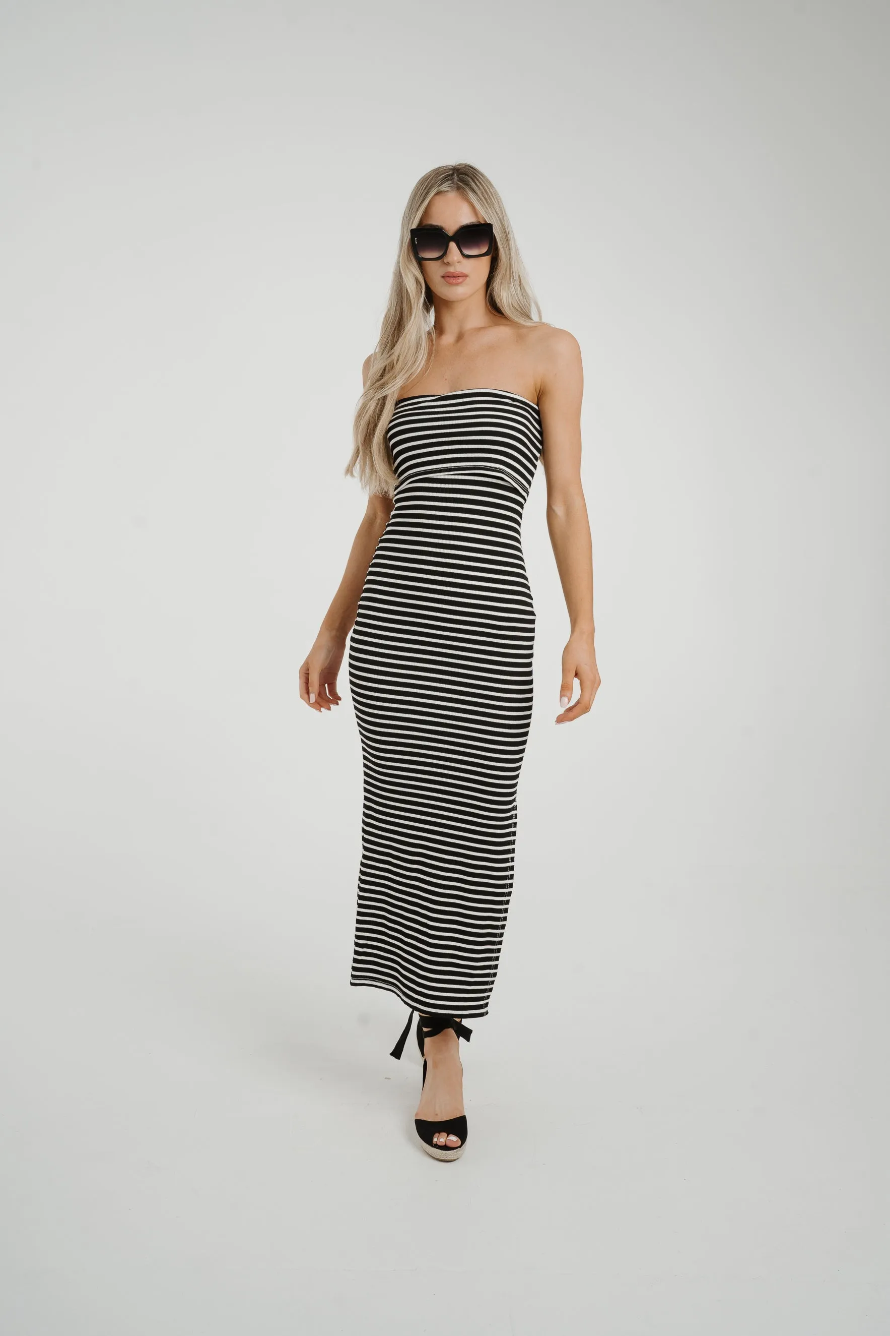 Caitlyn Stripe Bandeau Dress In Black