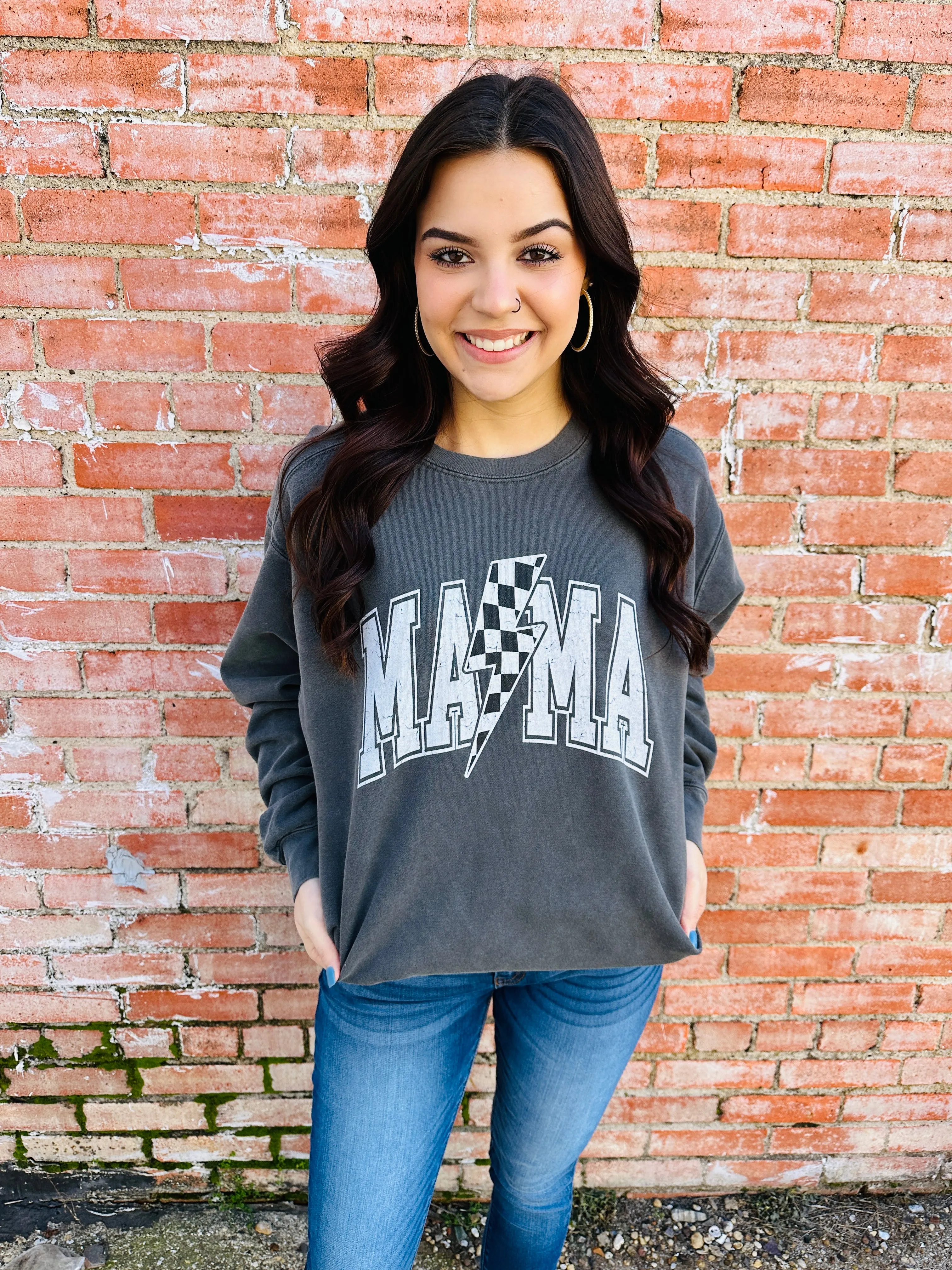 Checkered Bolt Mama Graphic Tee & Sweatshirt