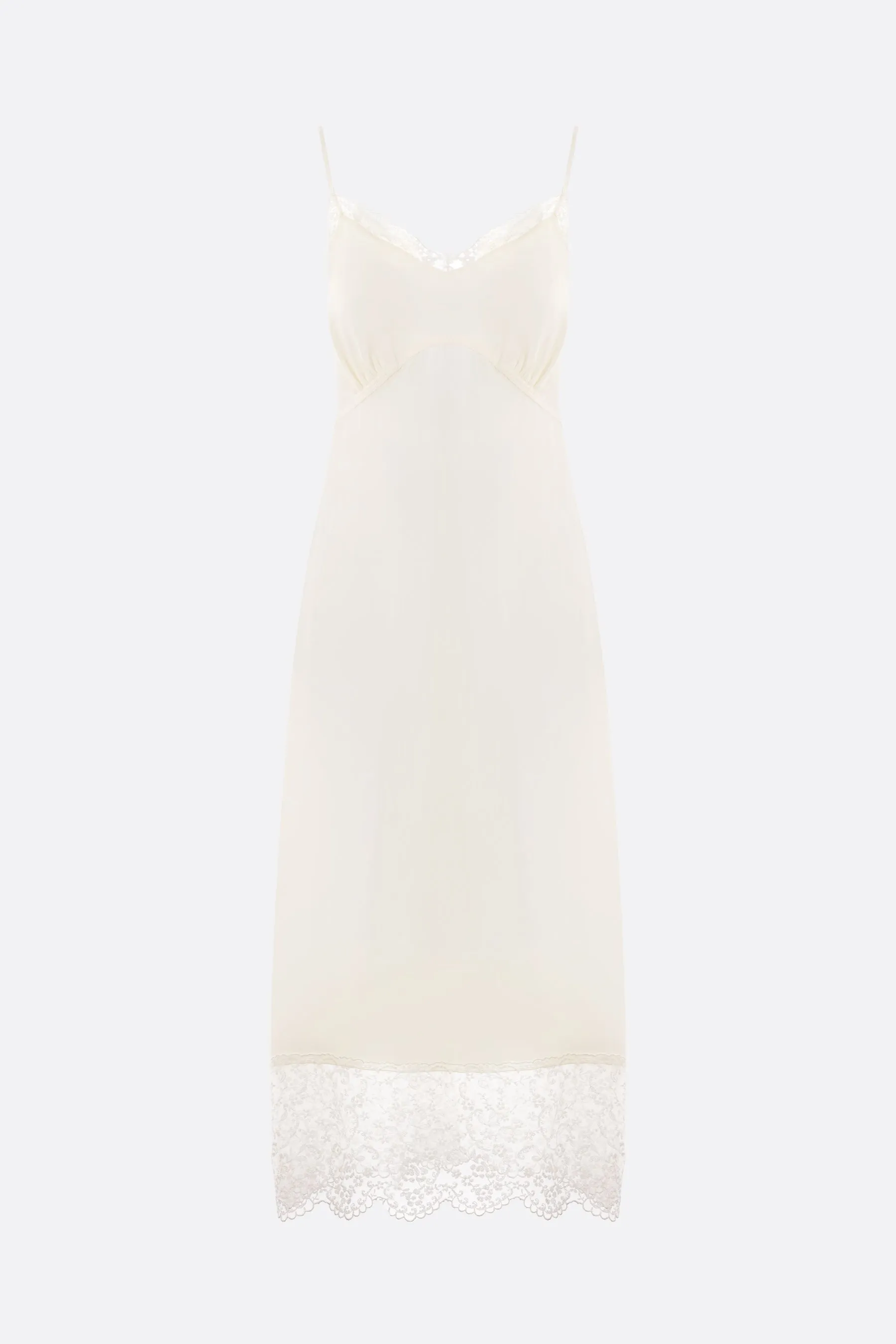 crepe de chine slip dress with lace trims