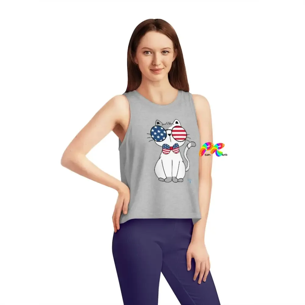 Cropped Tank Top Fourth of July Cat