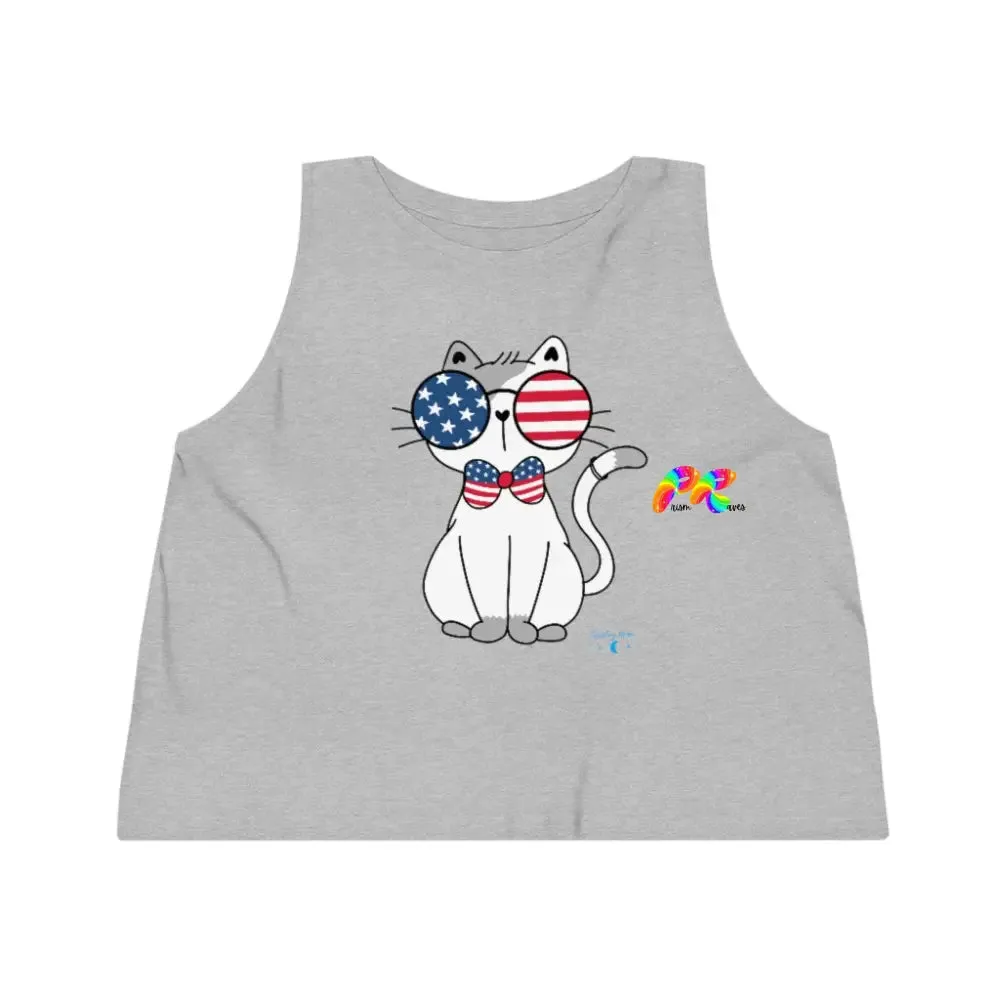 Cropped Tank Top Fourth of July Cat