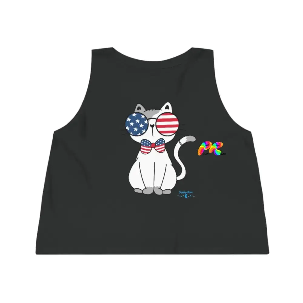 Cropped Tank Top Fourth of July Cat