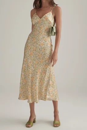 Dina Strappy Sorbet Floral Midi Silky Dress