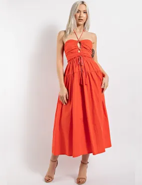 Double Keyhole Midi Dress, Coral