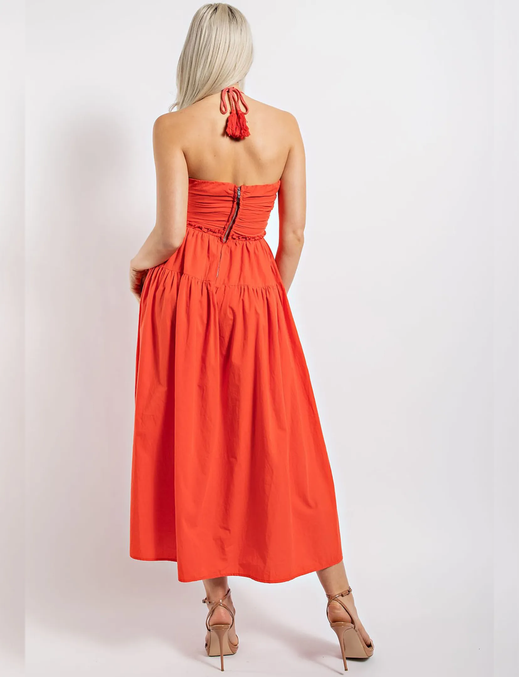 Double Keyhole Midi Dress, Coral