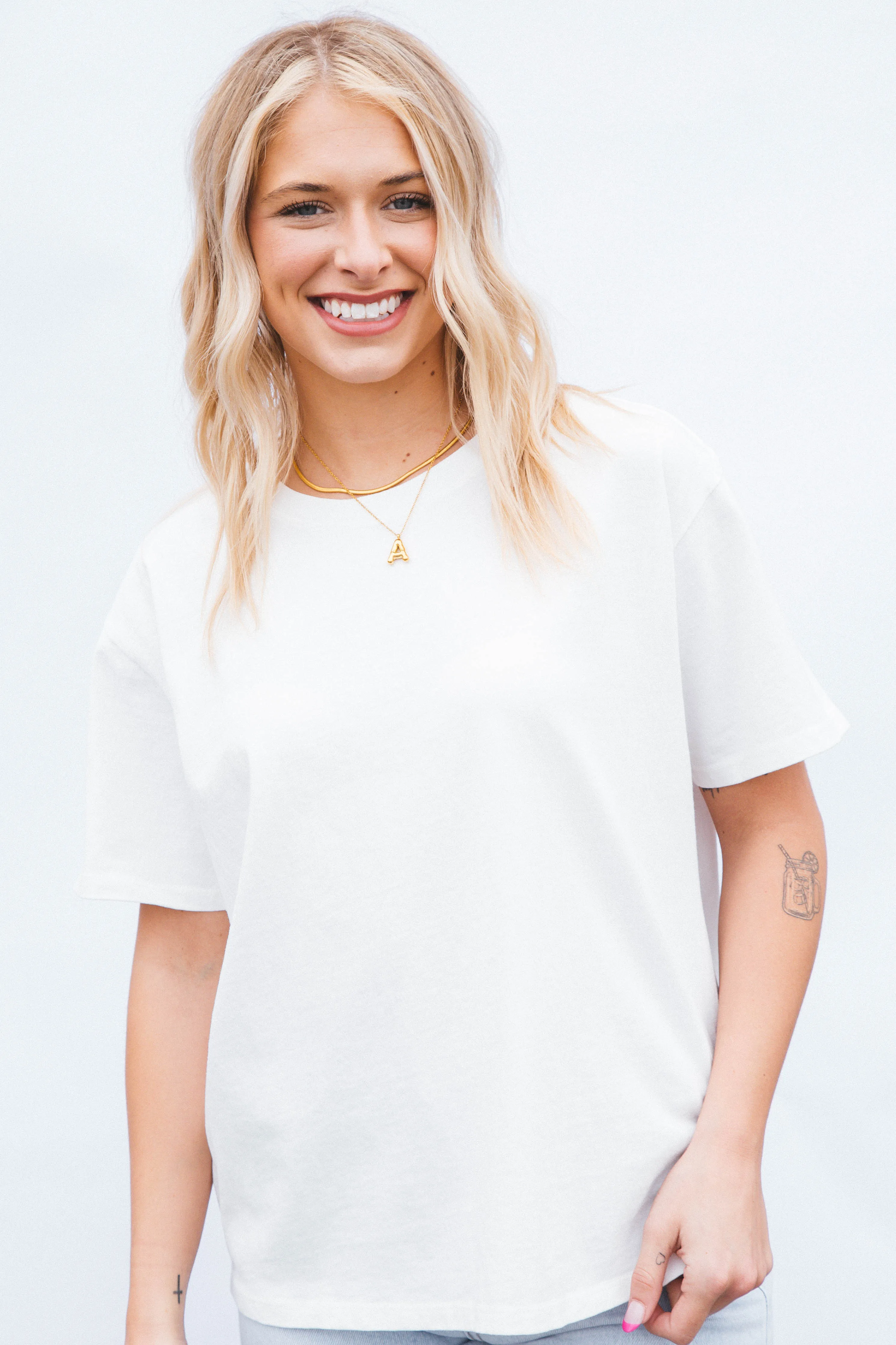 Elyse Short Sleeve Crew Neck Tee, Off White