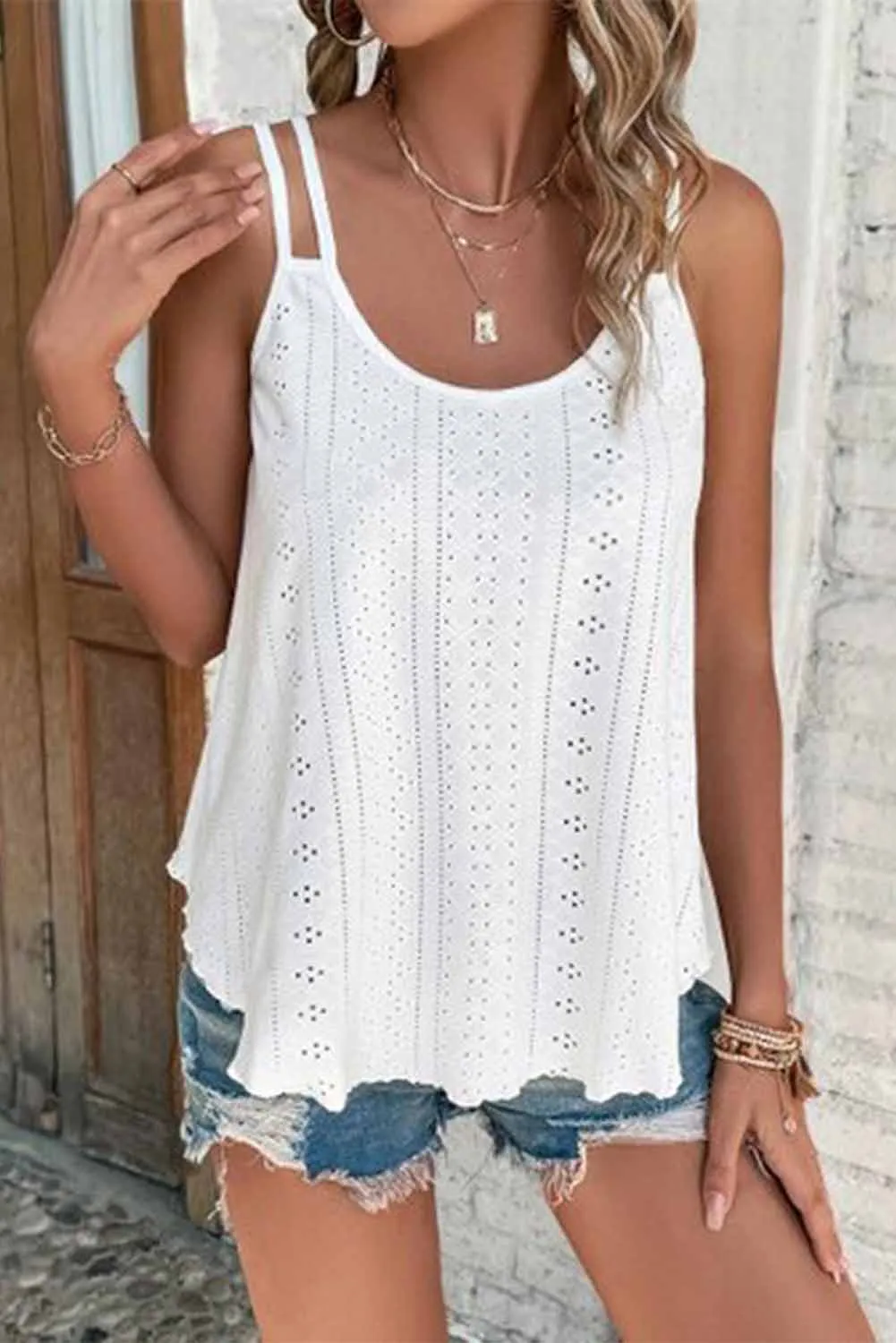 Eyelet Strappy Tank Top