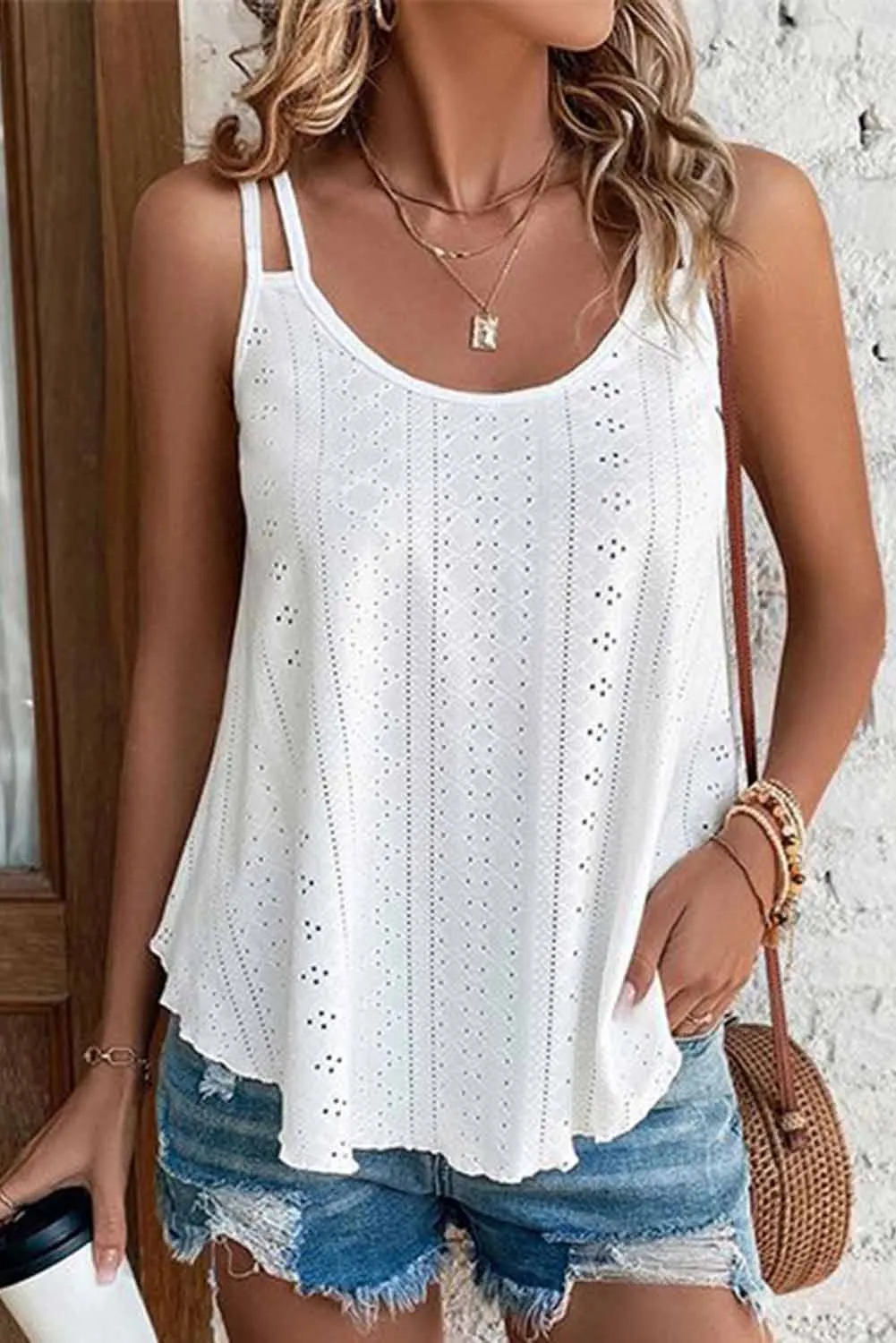 Eyelet Strappy Tank Top