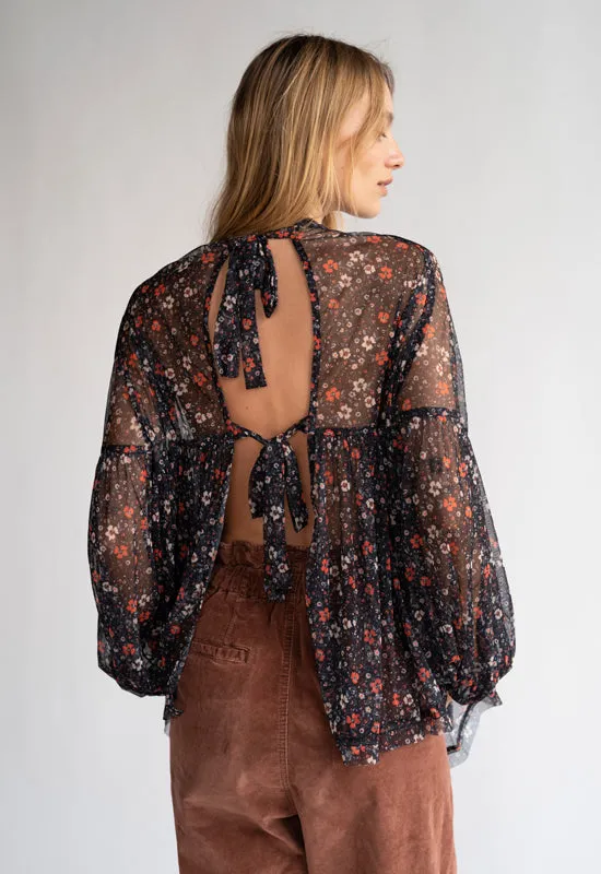 Free People - Black Multi Sheer Sweet Heart Top