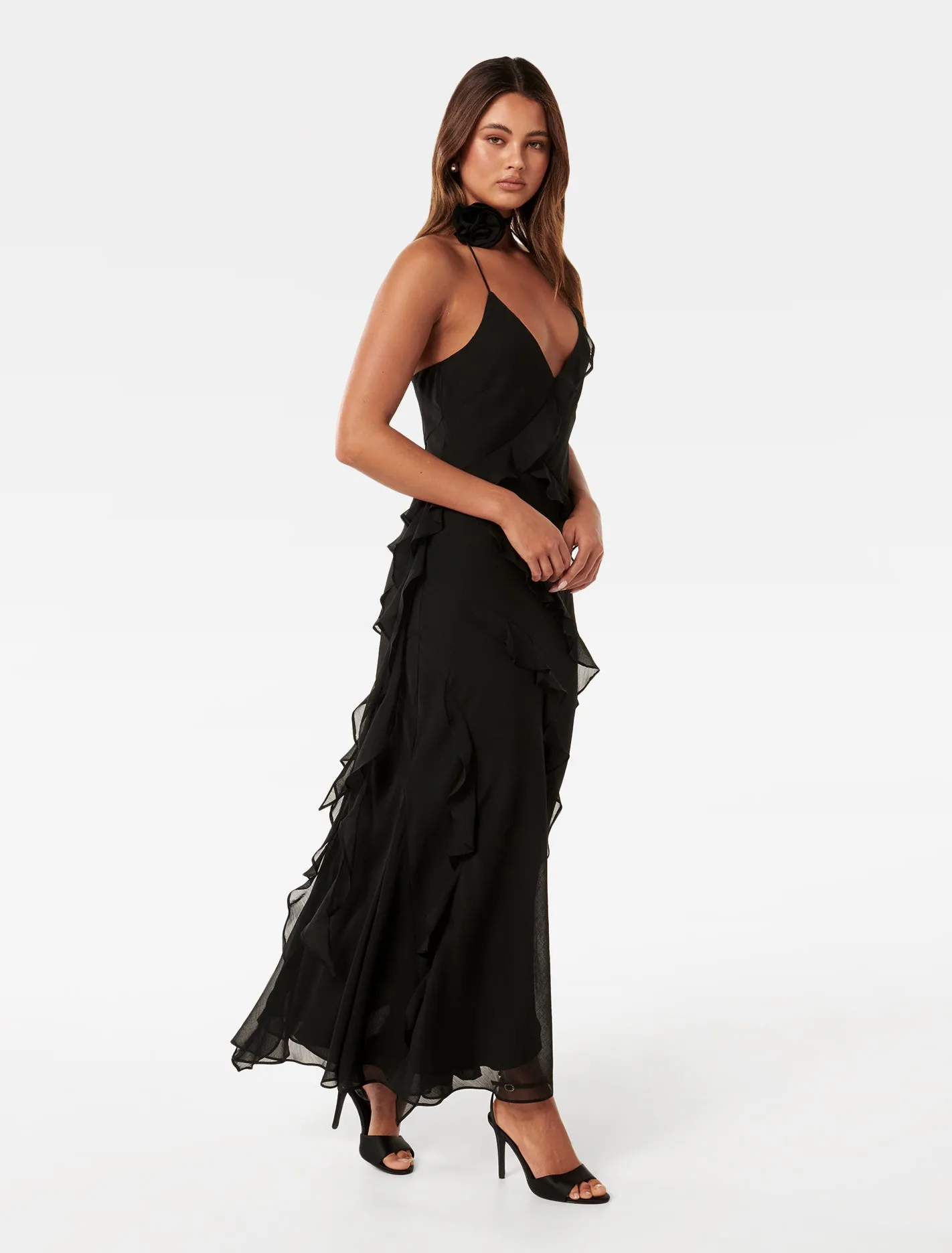 Georgia Ruffle Halter Midi Dress