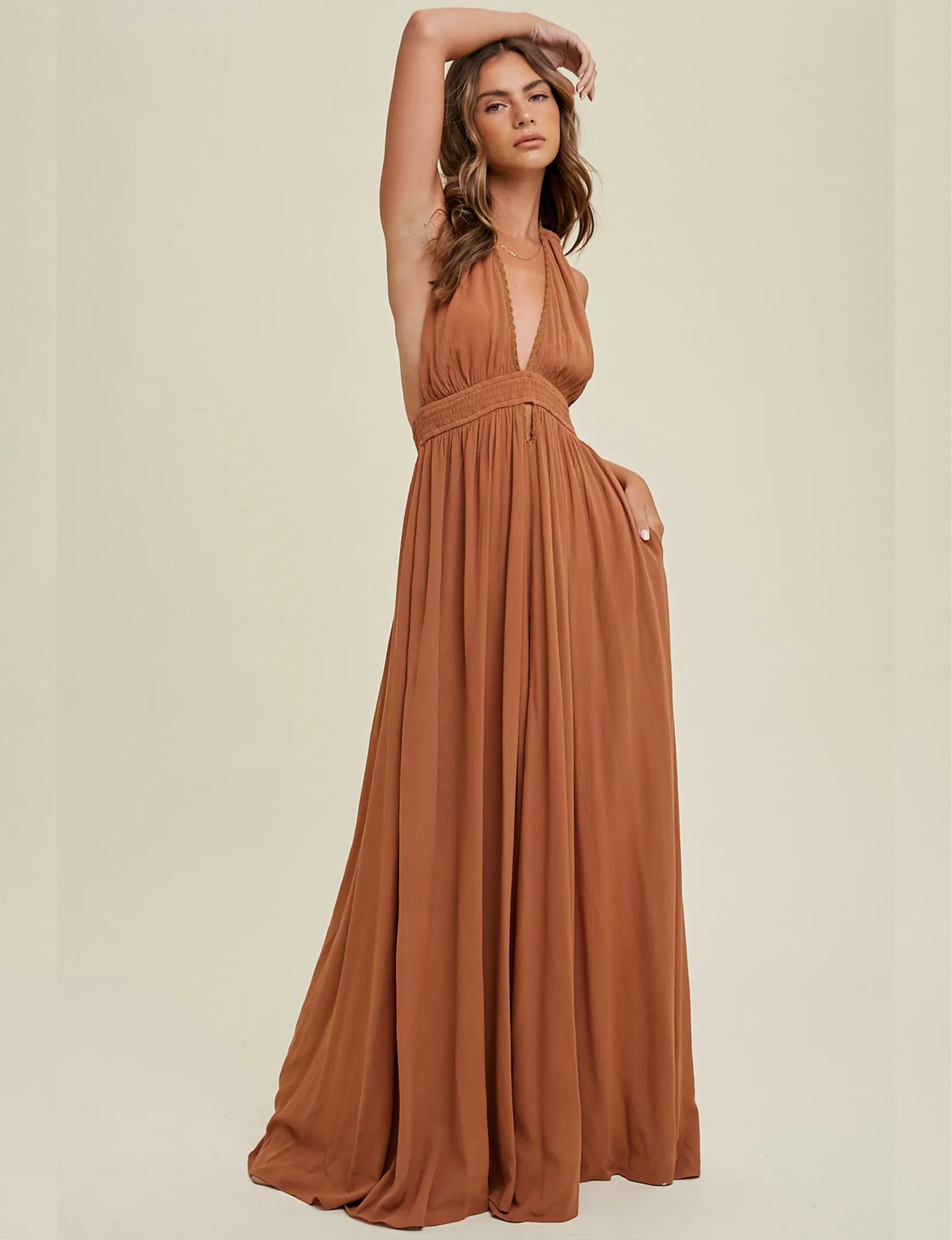 Halter Maxi Dress, Mocha