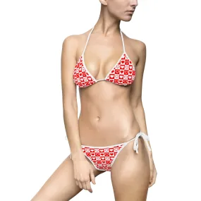 Hearts Women's Bikini Swimsuit, Valentine's Day Gift, Red and White Bikini