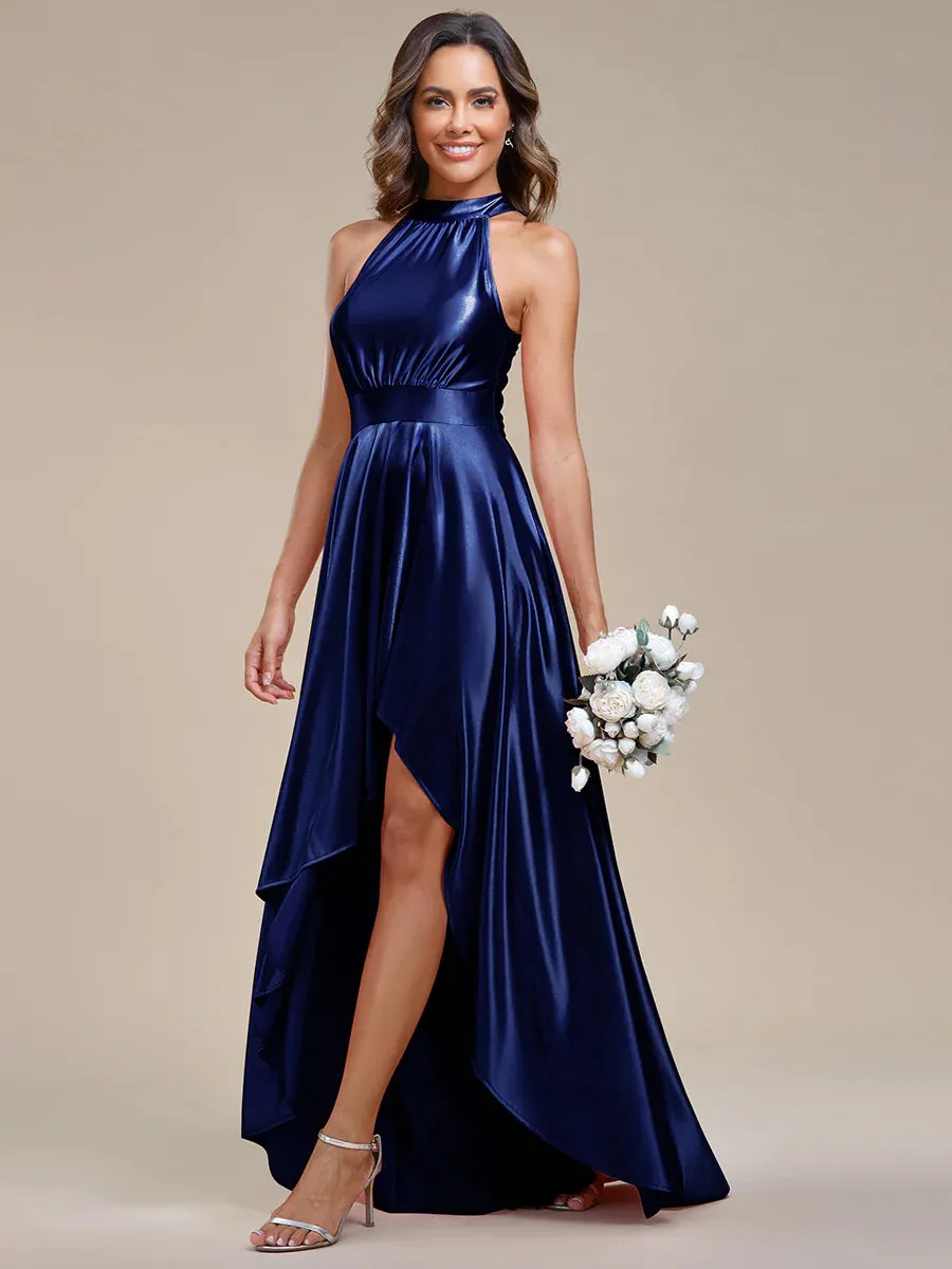 High Low Halter Neck Stain Evening Dress