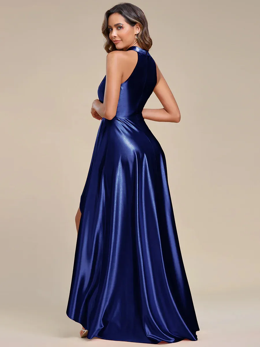 High Low Halter Neck Stain Evening Dress