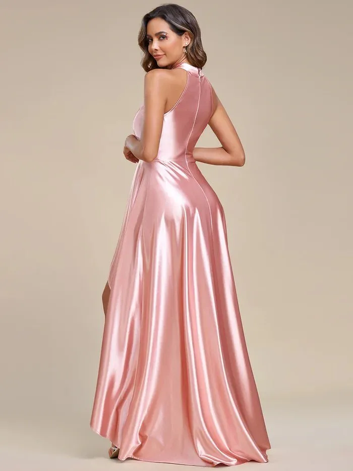 High Low Halter Neck Stain Evening Dress