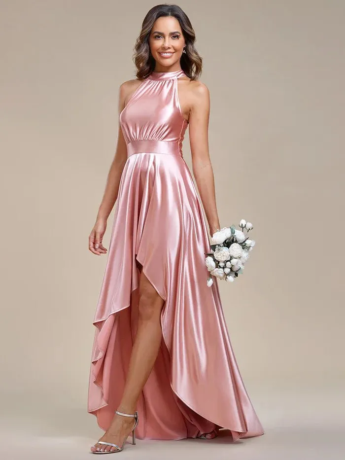 High Low Halter Neck Stain Evening Dress