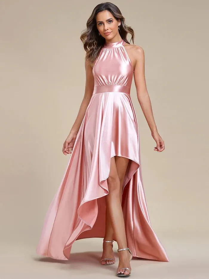 High Low Halter Neck Stain Evening Dress