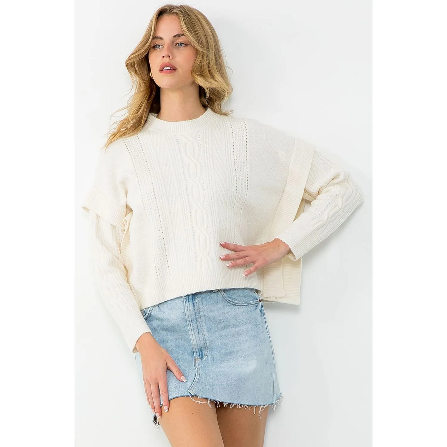 Kennedy Cream Textured Knit THML Sweater-SALE