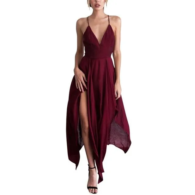 Long Maxi Dress Elegant Sleeveless Sling Vestido V Neck  Boho