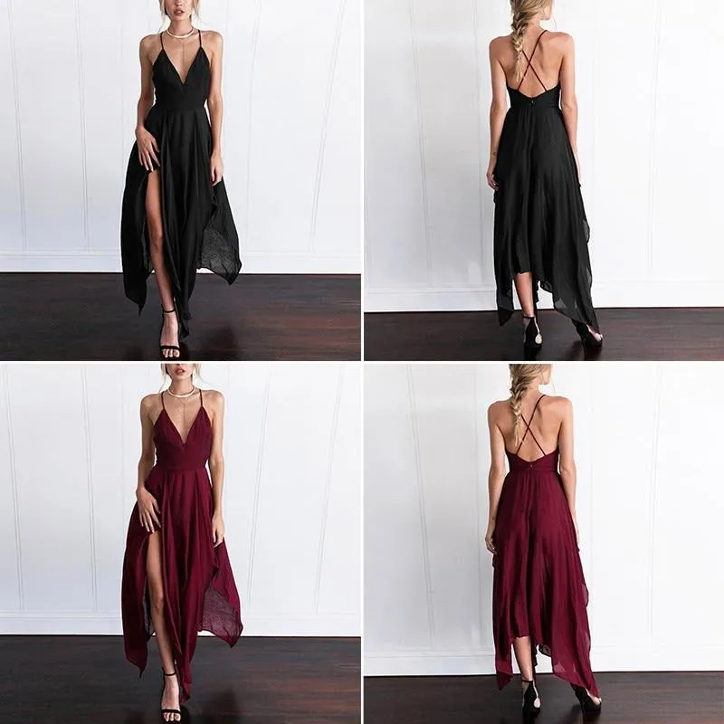 Long Maxi Dress Elegant Sleeveless Sling Vestido V Neck  Boho