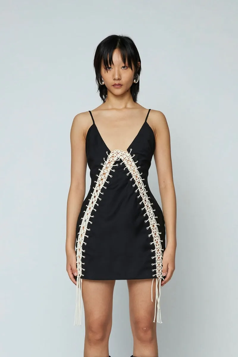 MACRAME MINI DRESS-BLACK