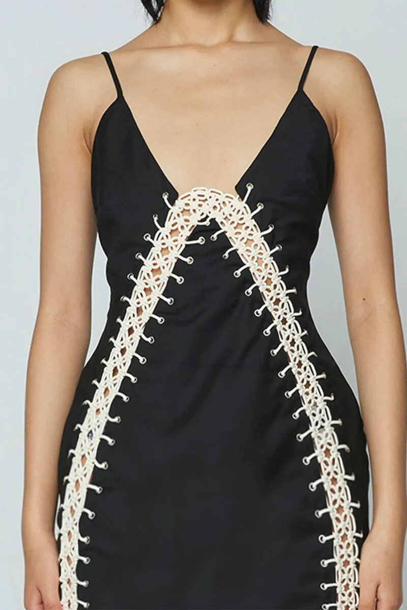 MACRAME MINI DRESS-BLACK