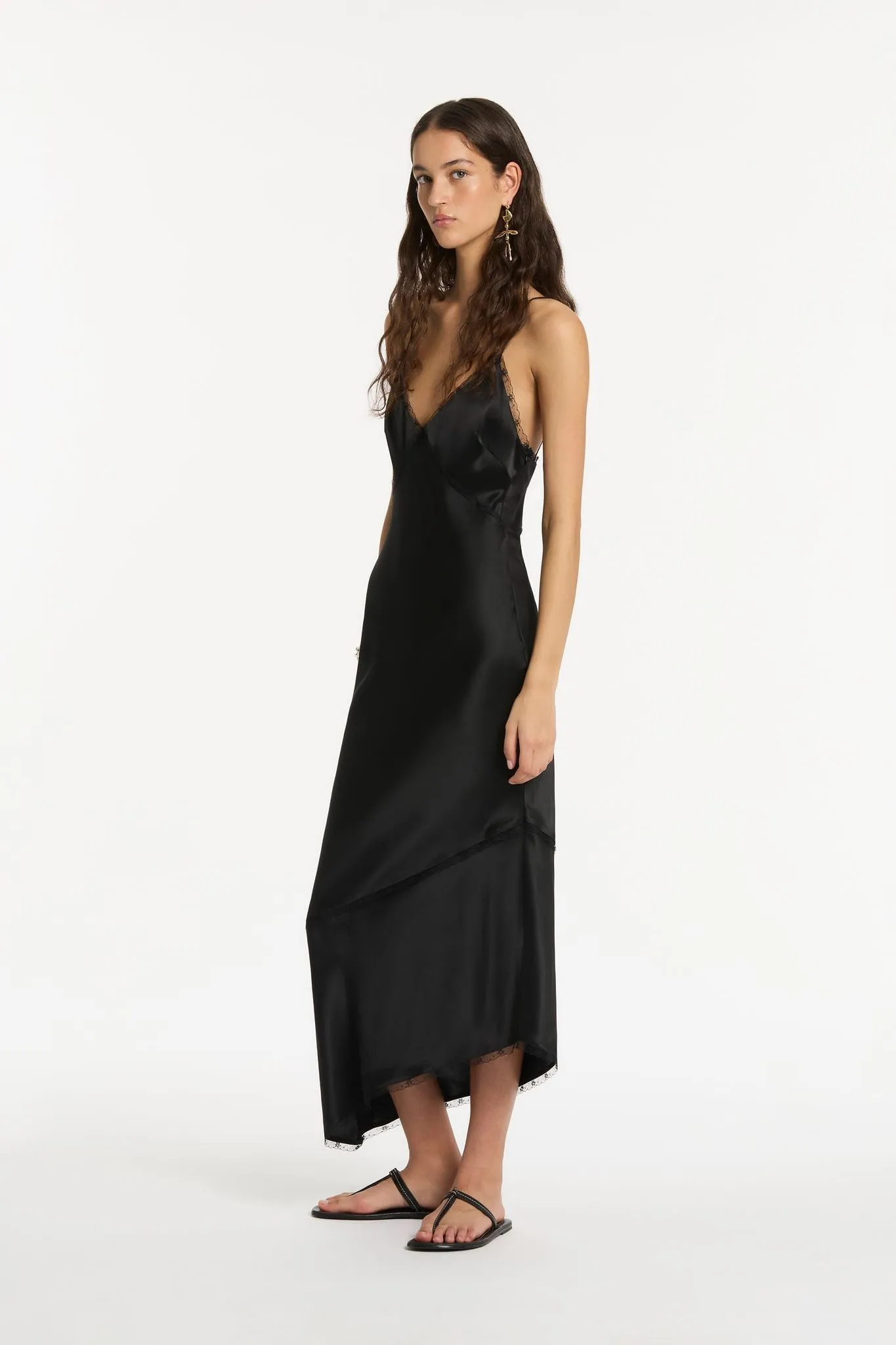 MARTINA V NECK SLIP DRESS-BLACK