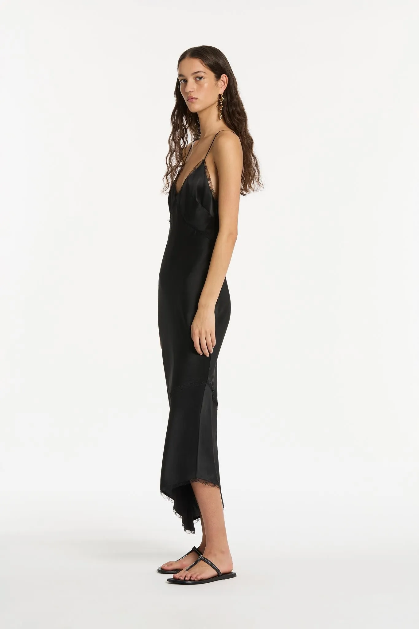 MARTINA V NECK SLIP DRESS-BLACK