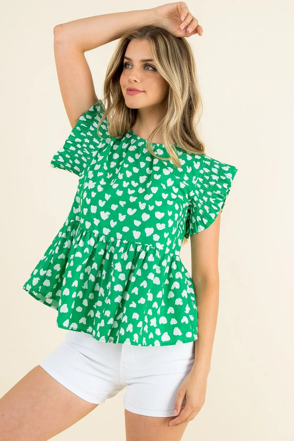 Penny Green Printed Flutter Sleeve THML Top-SALE