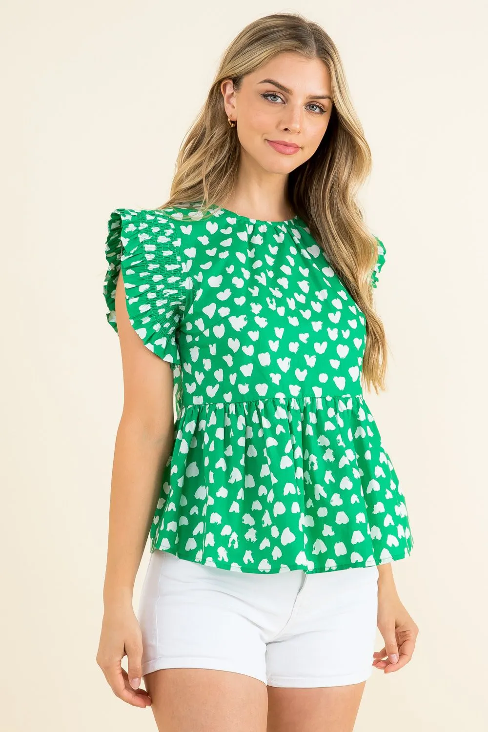 Penny Green Printed Flutter Sleeve THML Top-SALE