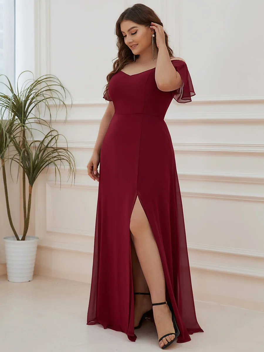 Plain Solid Color Plus Size Wholesale Chiffon Bridesmaid Dress