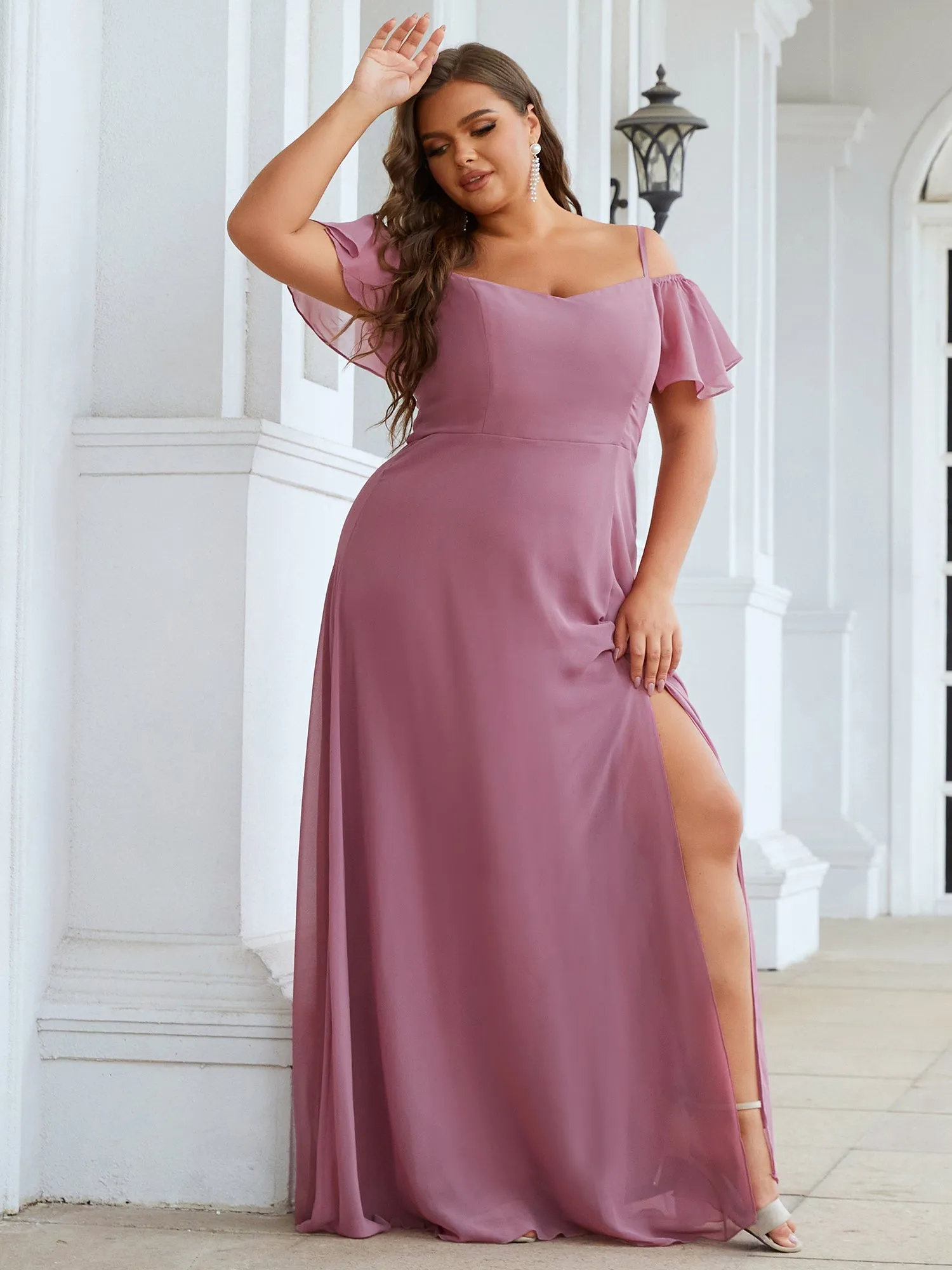 Plain Solid Color Plus Size Wholesale Chiffon Bridesmaid Dress