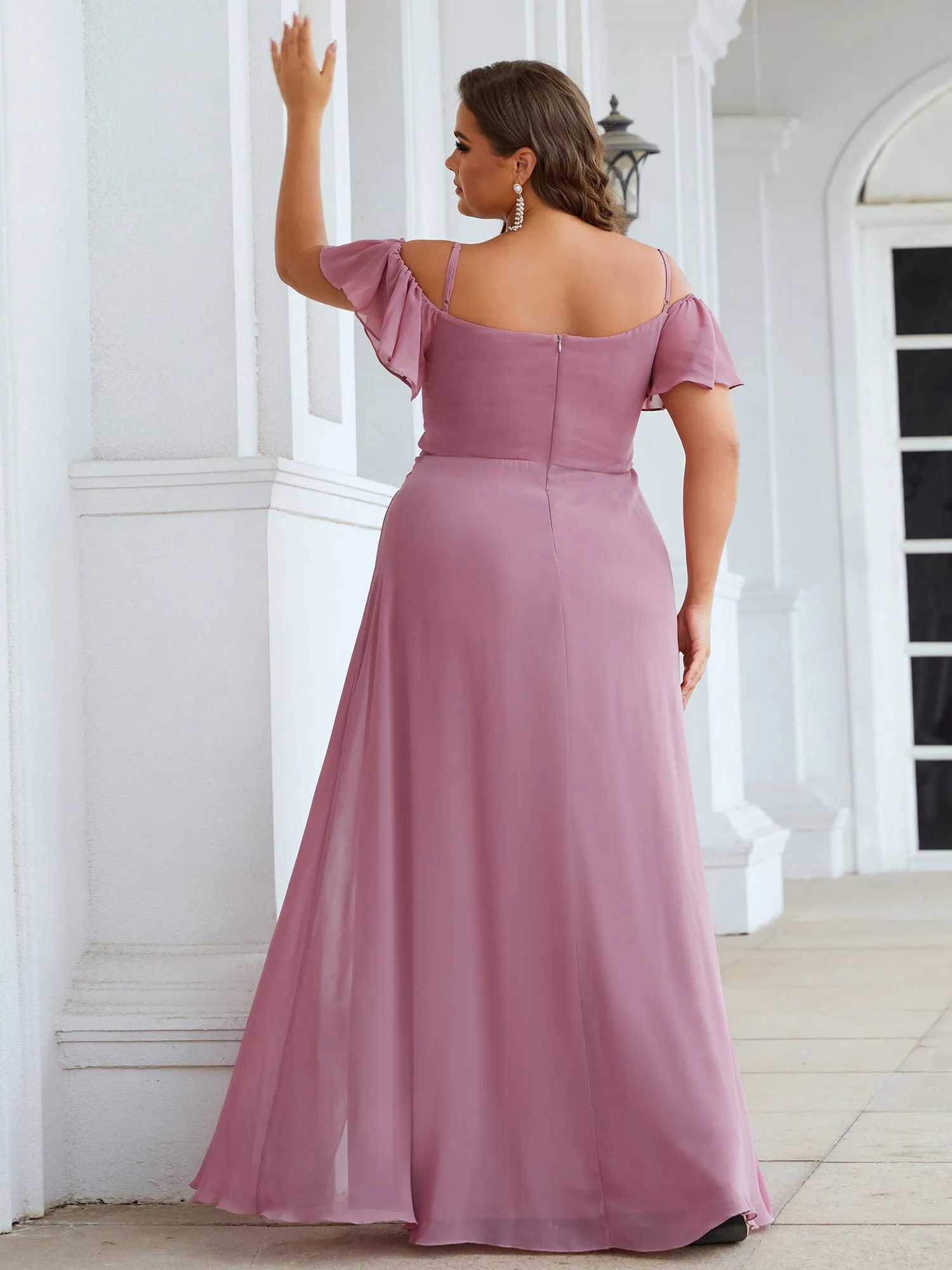 Plain Solid Color Plus Size Wholesale Chiffon Bridesmaid Dress