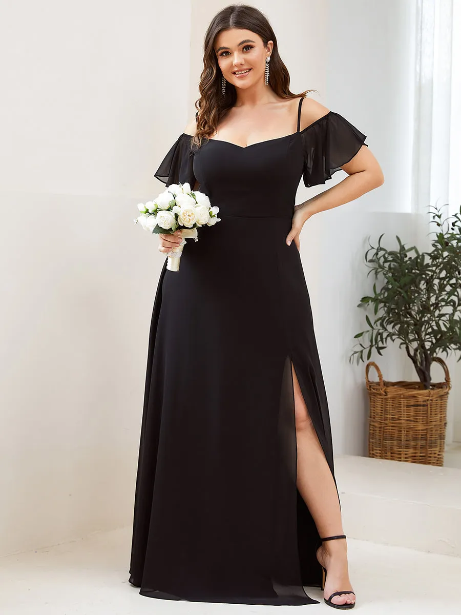 Plain Solid Color Plus Size Wholesale Chiffon Bridesmaid Dress