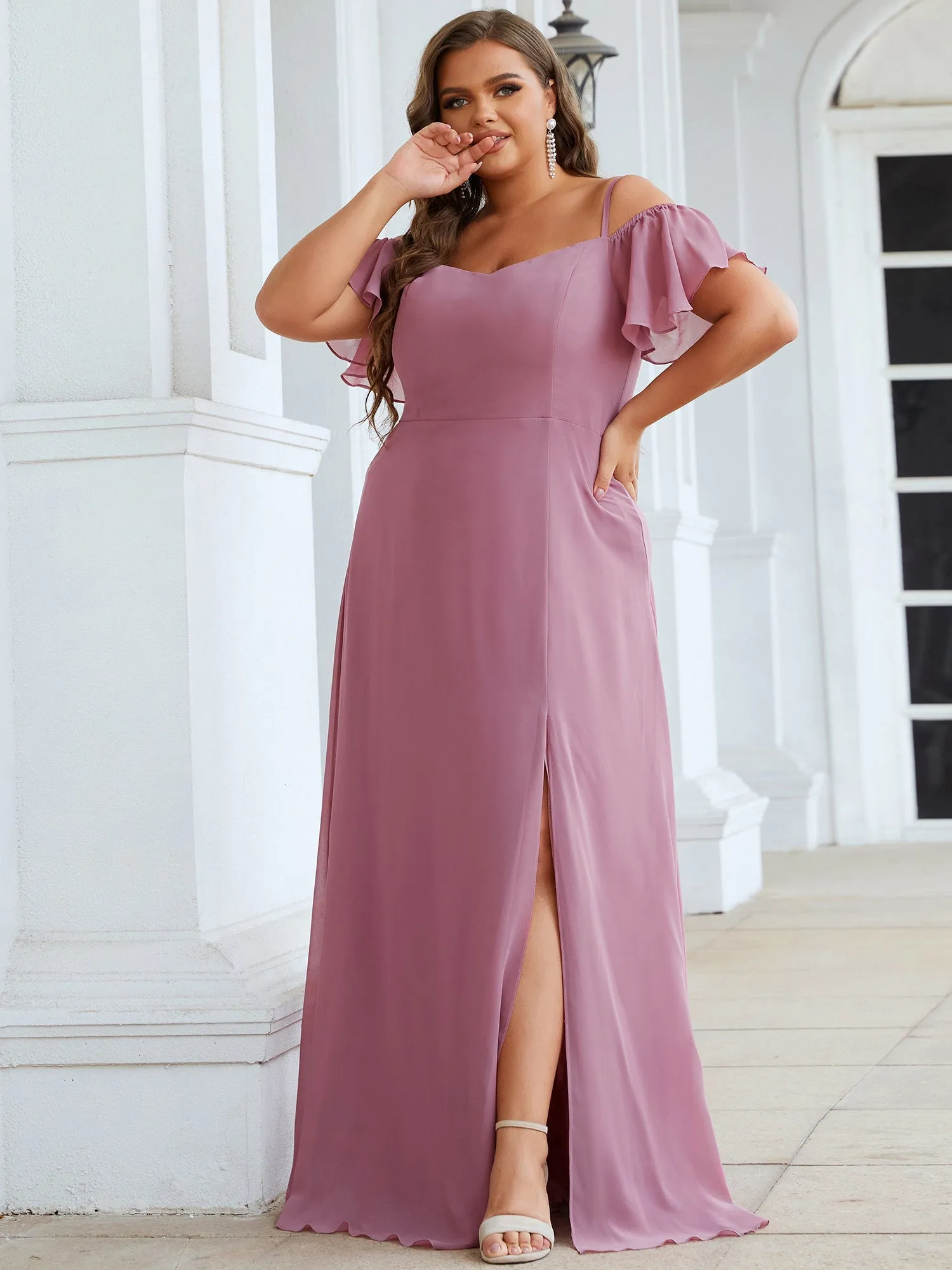 Plain Solid Color Plus Size Wholesale Chiffon Bridesmaid Dress