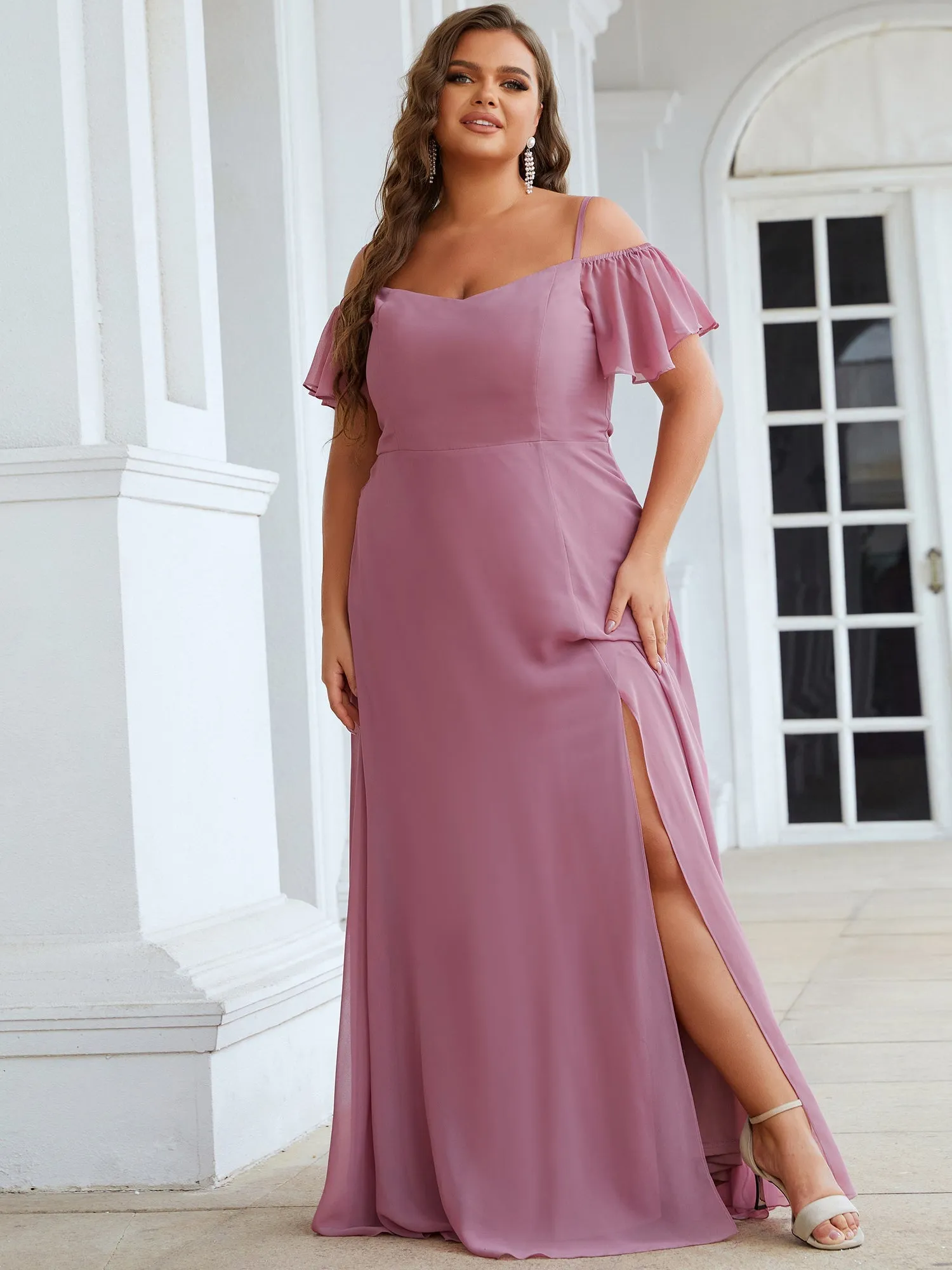 Plain Solid Color Plus Size Wholesale Chiffon Bridesmaid Dress